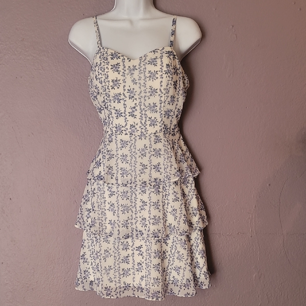 BCX White and Tan Spaghetti Strap Sundress